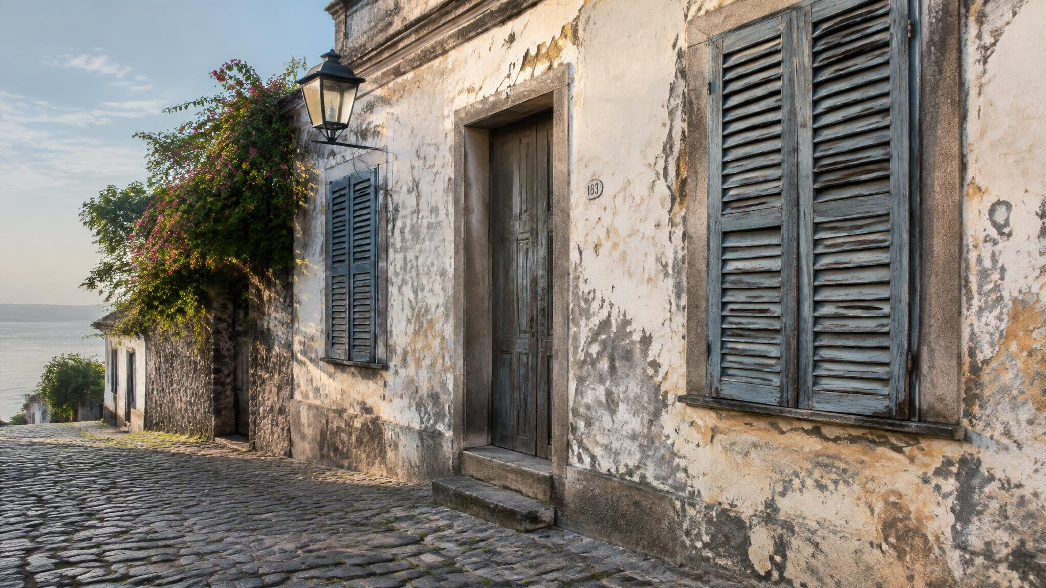 Historic colonial building facade in Colonia del Sacramento Uruguay