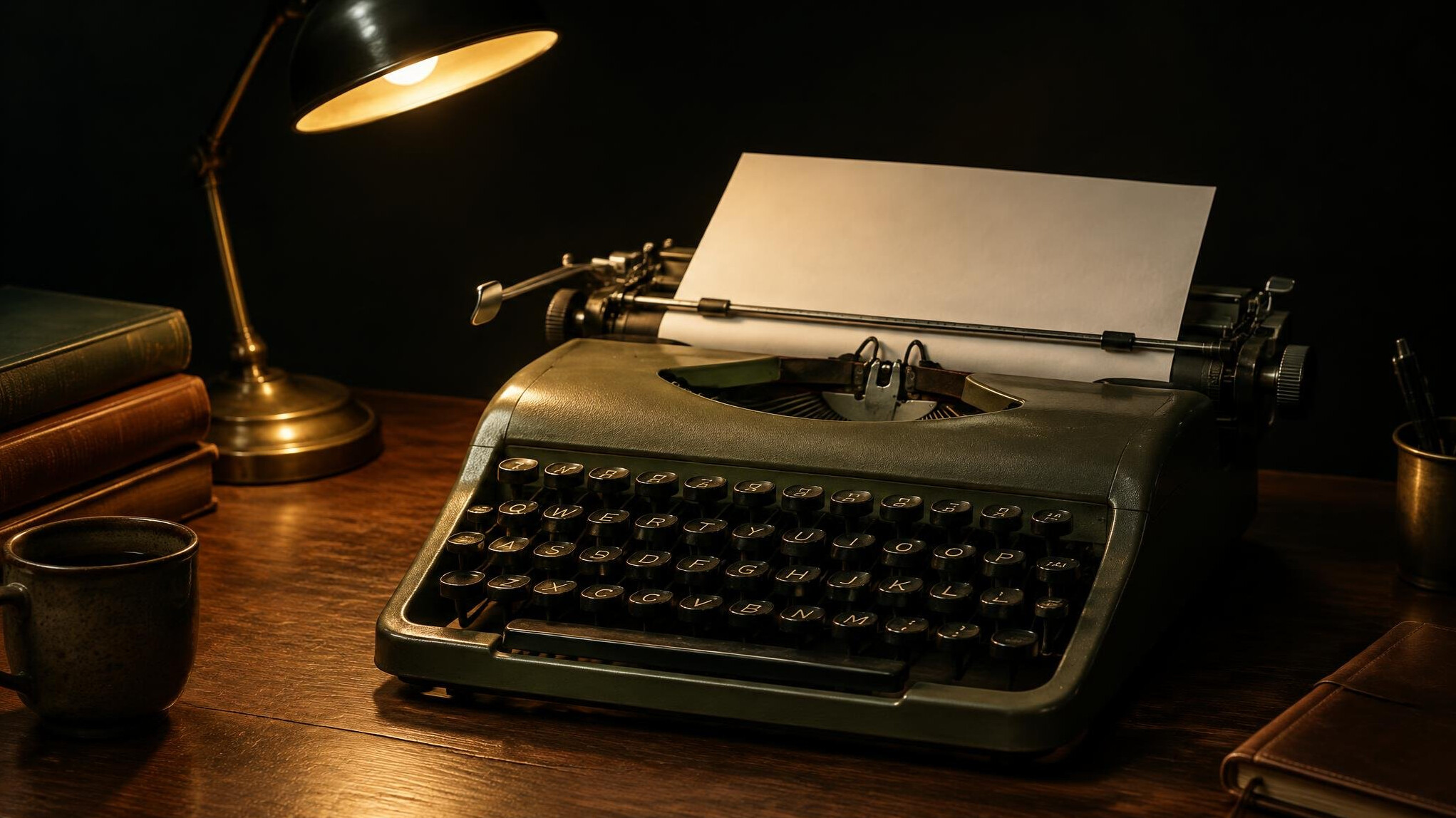 Vintage typewriter with a blank sheet of paper under warm light